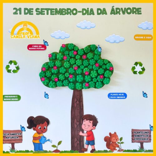 PAINEL DIA DA ÁRVORE - COM FUNDO DE GARRAFA PET