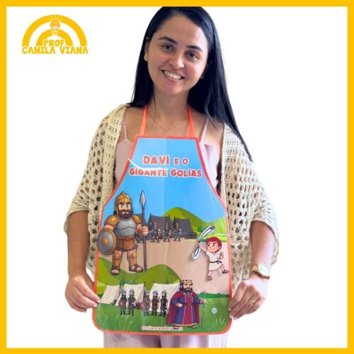 AVENTAL + JOGO DA HISTÓRIA BÍBLICA DAVI E GOLIAS